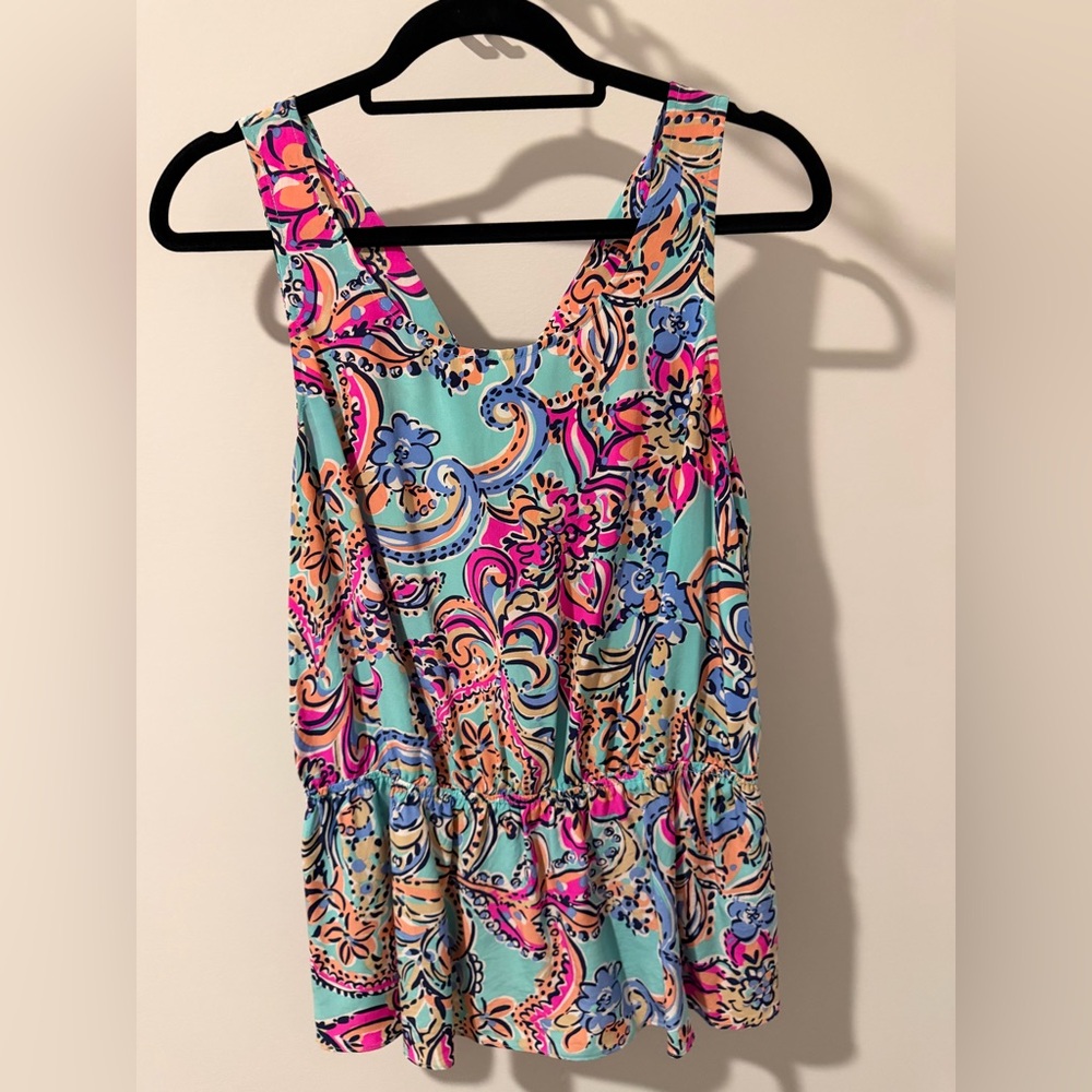 Lilly Pulitzer Aqua Multicolor Paisley Peplum Tank Top